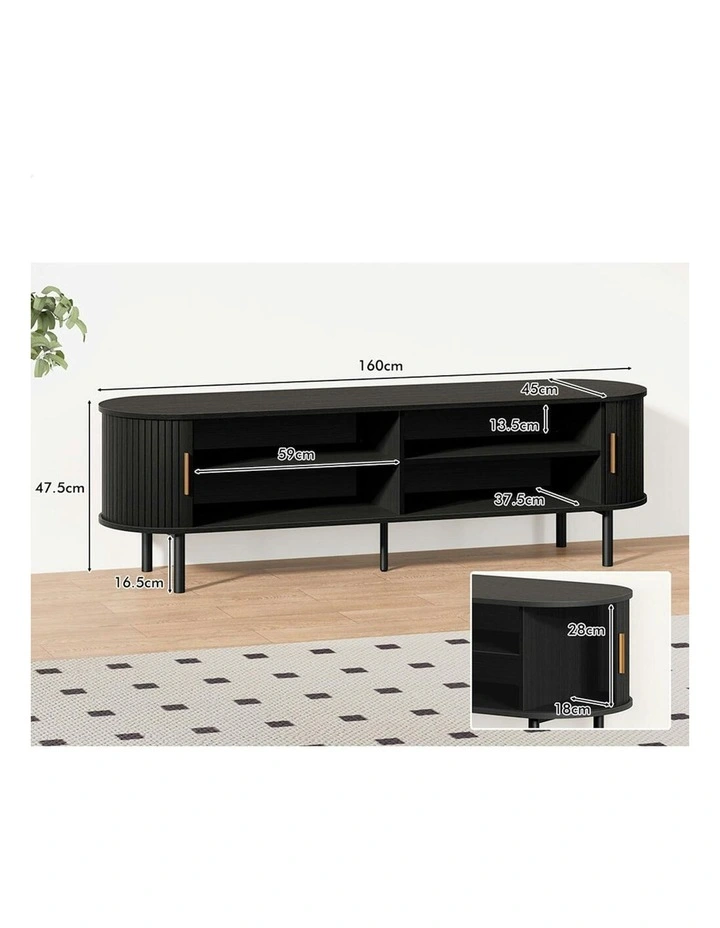 Entertainment Unit Tambour Sliding TV Cabinet 160cm in Black image 6
