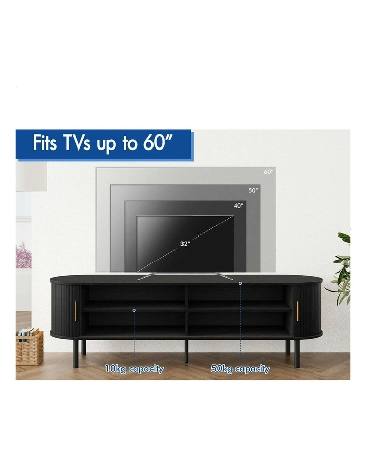 Entertainment Unit Tambour Sliding TV Cabinet 160cm in Black image 7