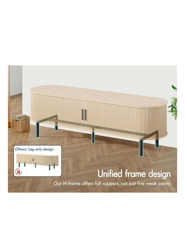 Entertainment Unit Tambour Sliding TV Cabinet 160cm in Beige image 2