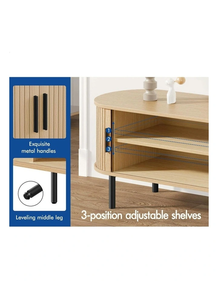 Entertainment Unit Tambour Sliding TV Cabinet 160cm in Beige image 3