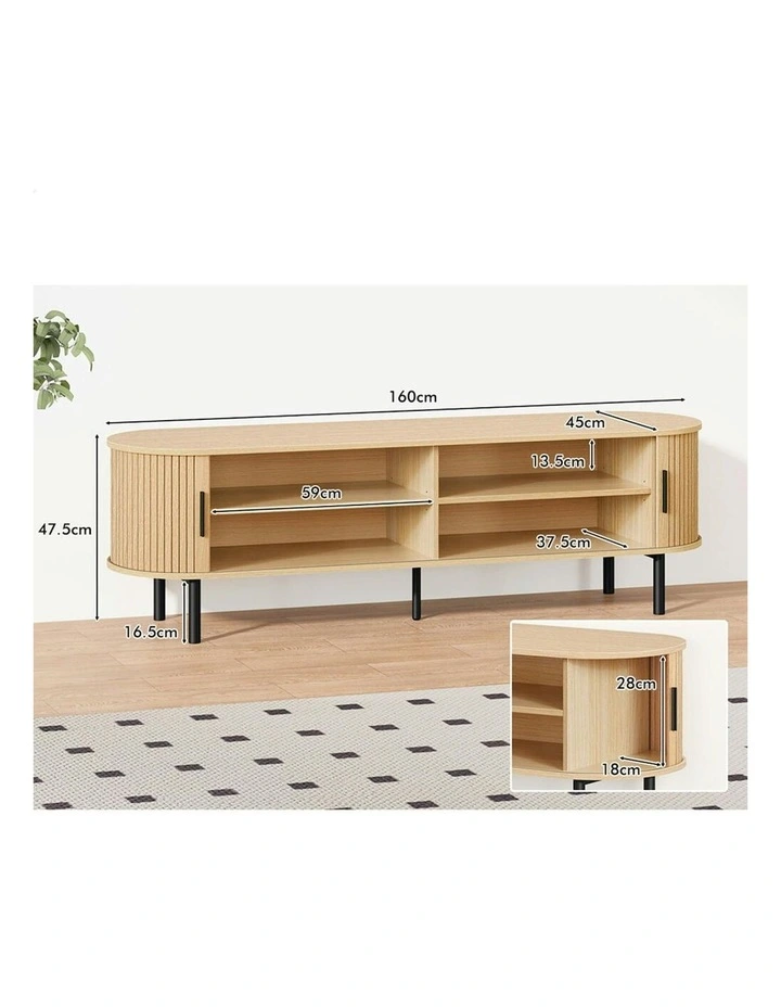 Entertainment Unit Tambour Sliding TV Cabinet 160cm in Beige image 6