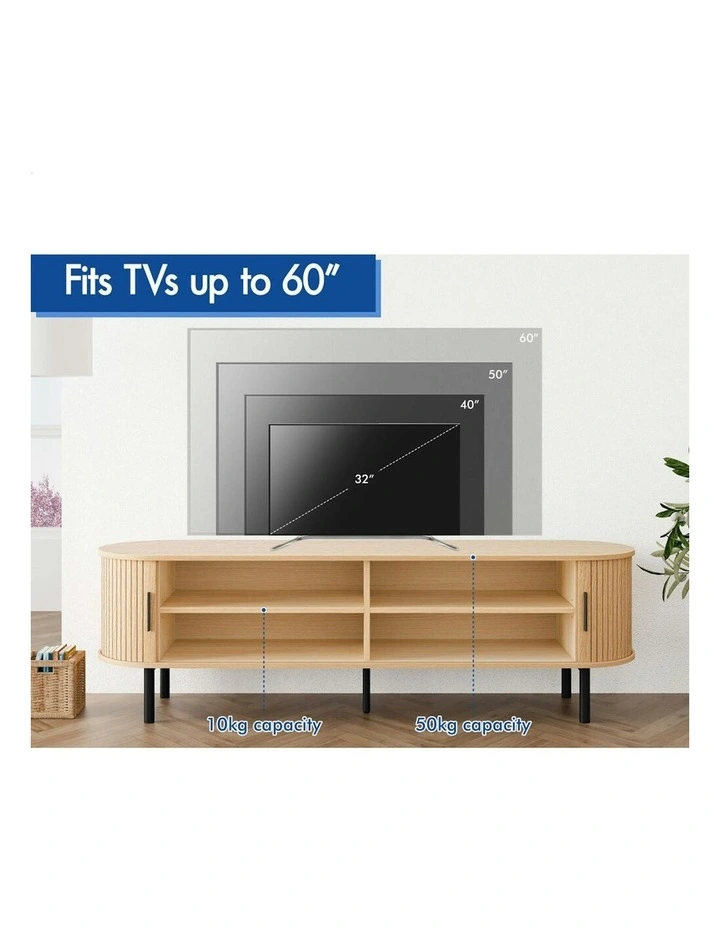 Entertainment Unit Tambour Sliding TV Cabinet 160cm in Beige image 7