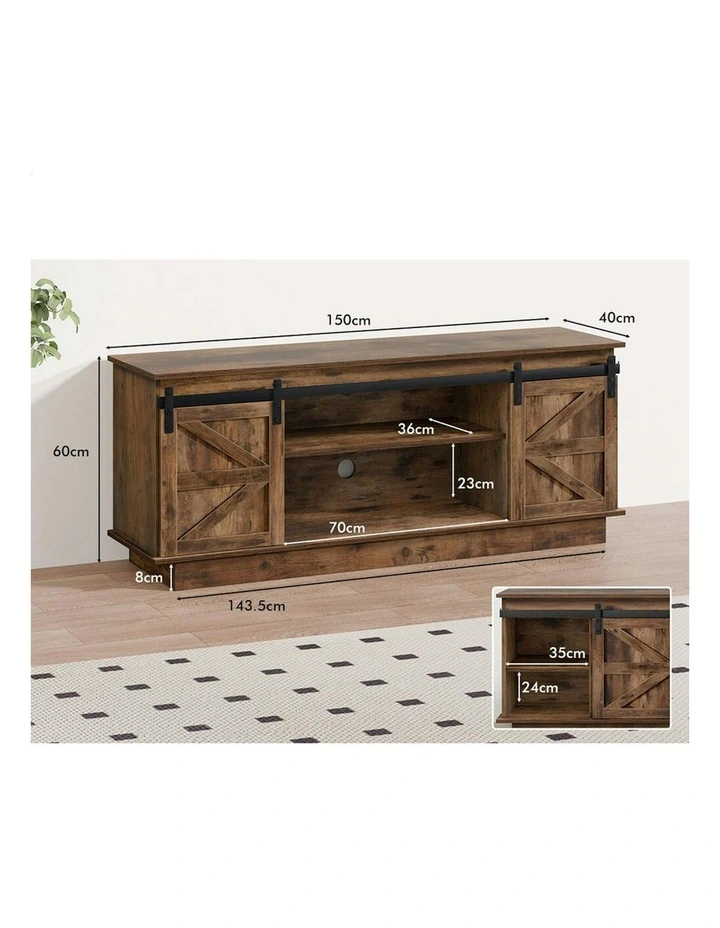 Entertainment Unit Sliding Doors TV Cabinet 150cm in Oak image 6