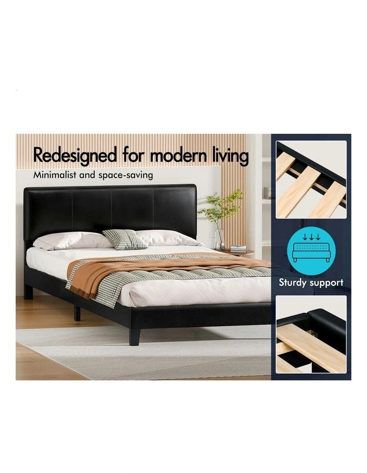 Linus Leather Bed Frame Double Size in Black image 3