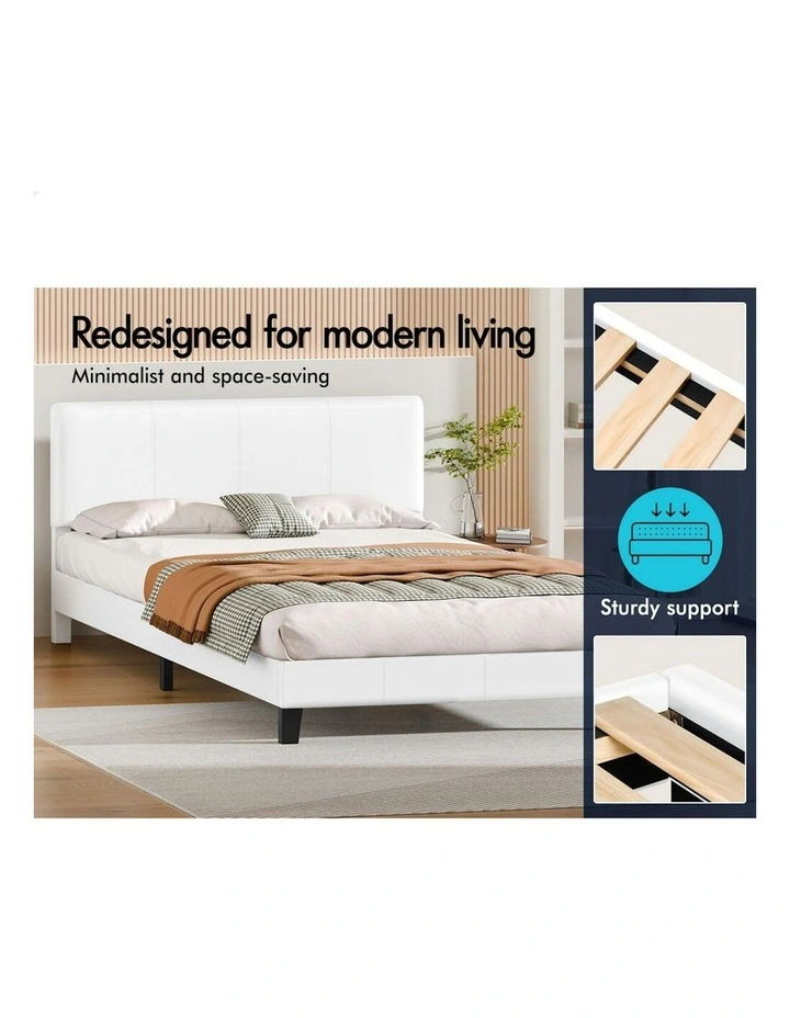 Linus Leather Bed Frame King Size in White image 3