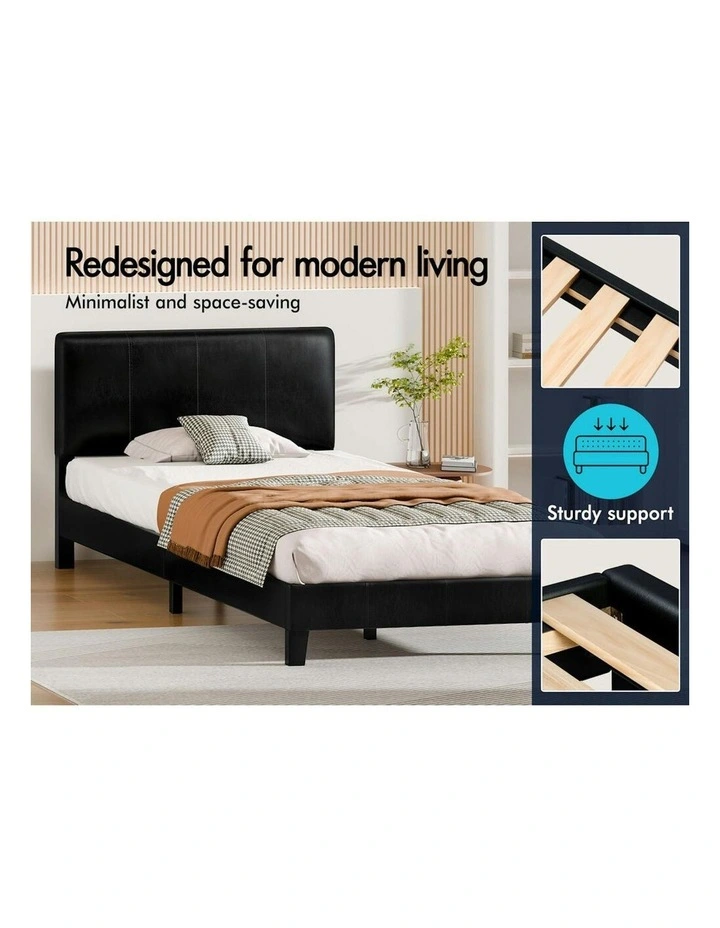 Linus Leather Bed Frame King Single in Black image 3