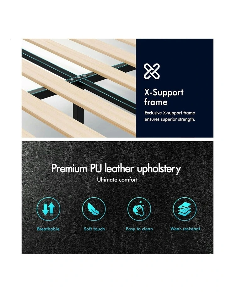 Linus Leather Bed Frame Queen Size in Black image 6