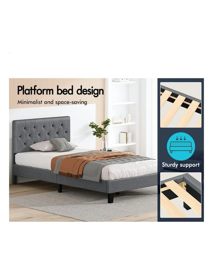 King Bed Frame With Headboard in Grey image 3