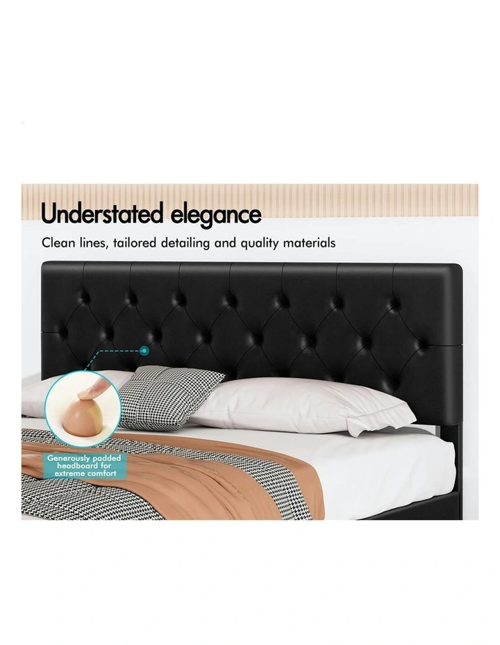 Queen Size Bed Frame With Headboard in Black image 2