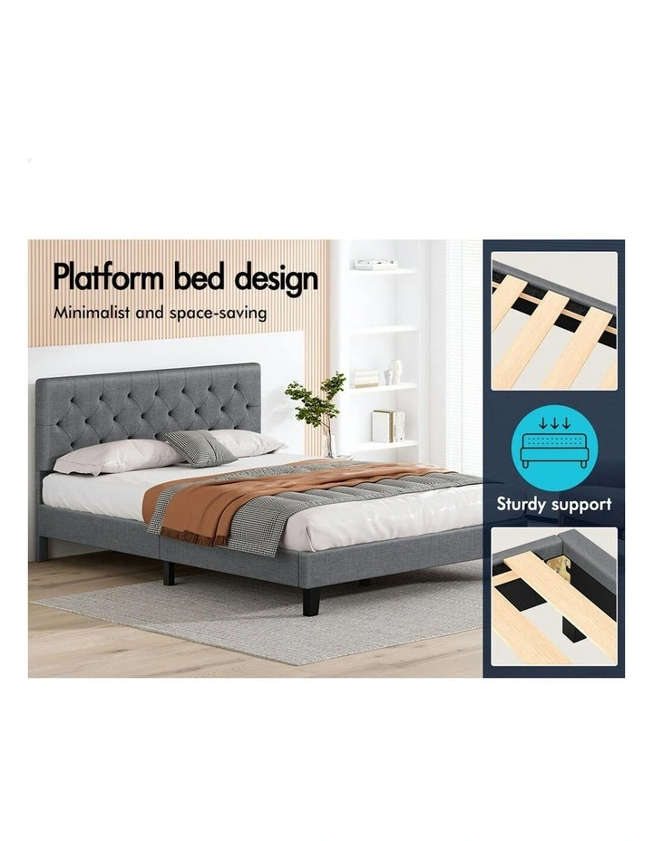 Queen Size Bed Frame With Headboard in Grey image 3