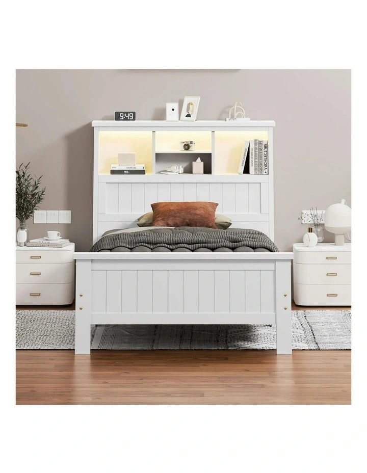 King Single Mattress Base Wooden Bed Frame in White image 2