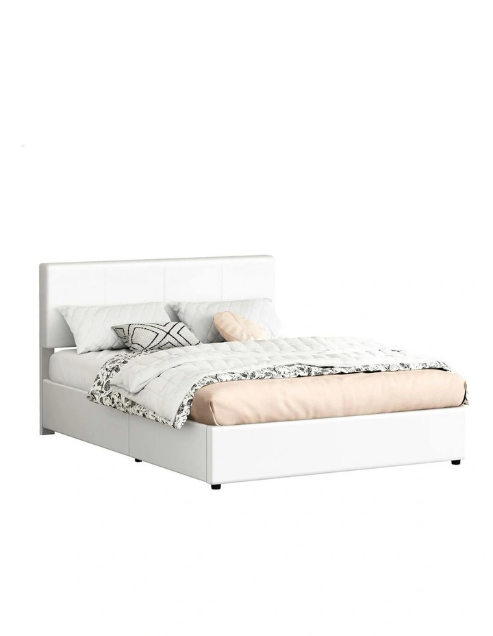 Double Bed Frame With Headboard in White image 1
