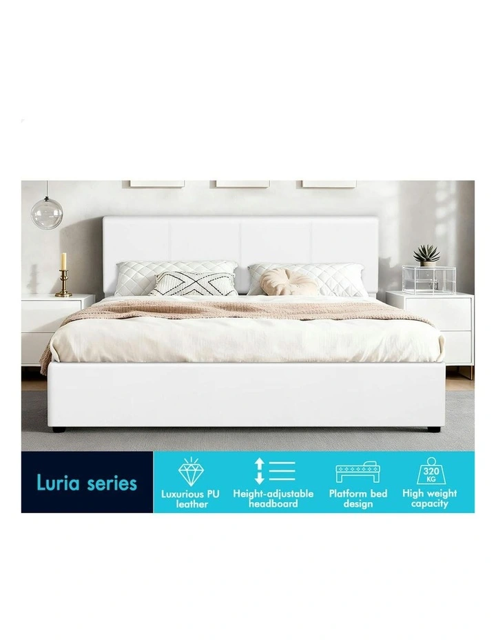Double Bed Frame With Headboard in White image 2