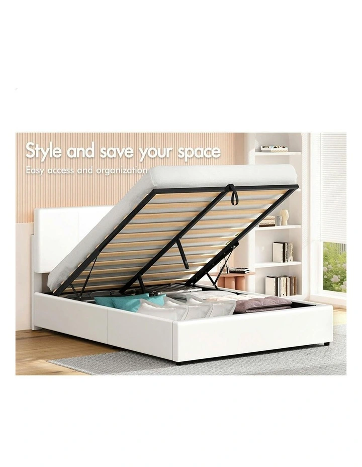 Double Bed Frame With Headboard in White image 3