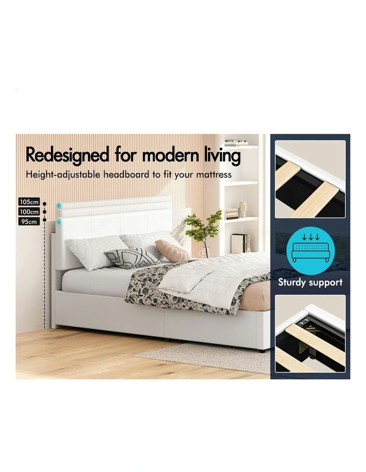 Double Bed Frame With Headboard in White image 5