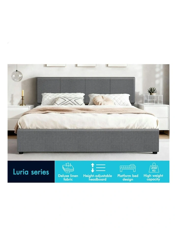 King Bed Frame With Headboard in Grey image 2