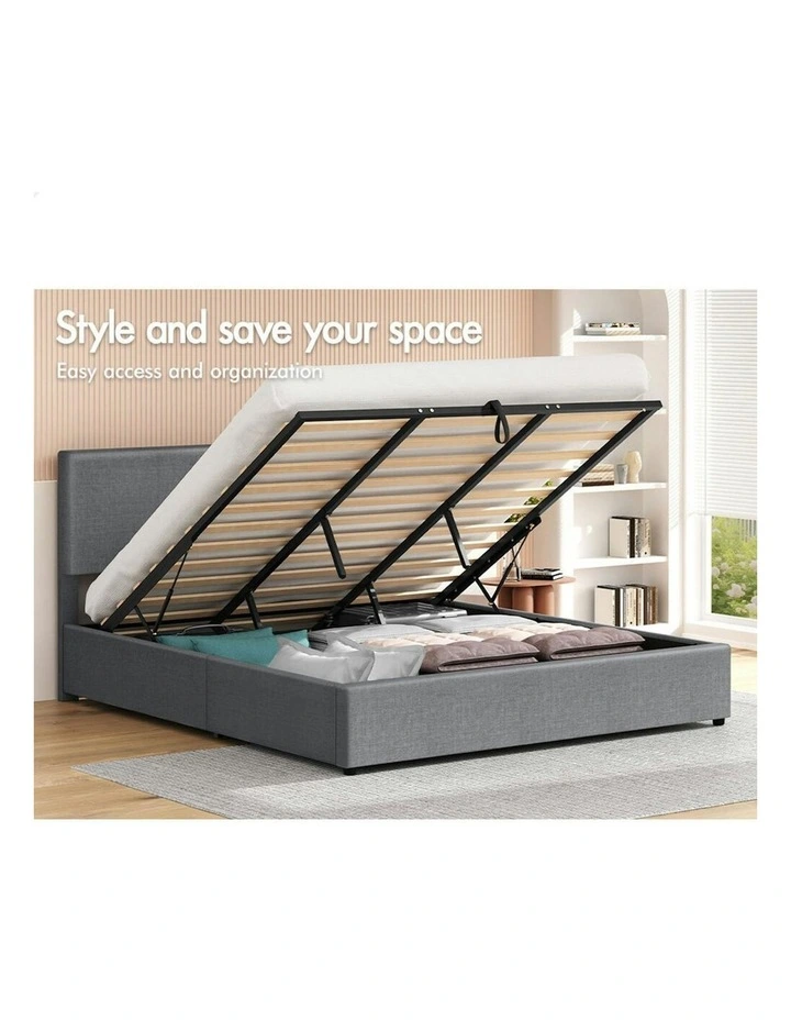 King Bed Frame With Headboard in Grey image 3