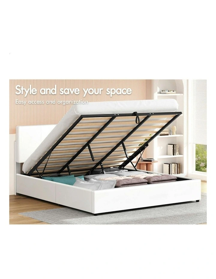 King Bed Frame With Headboard in White image 3