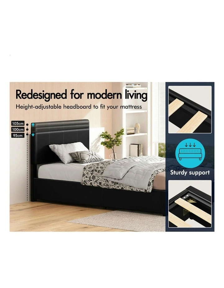 King Single Bed Frame With Headboard in Black image 5
