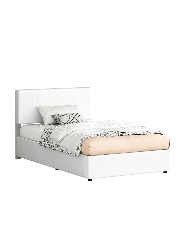 King Single Bed Frame With Headboard in White image 1
