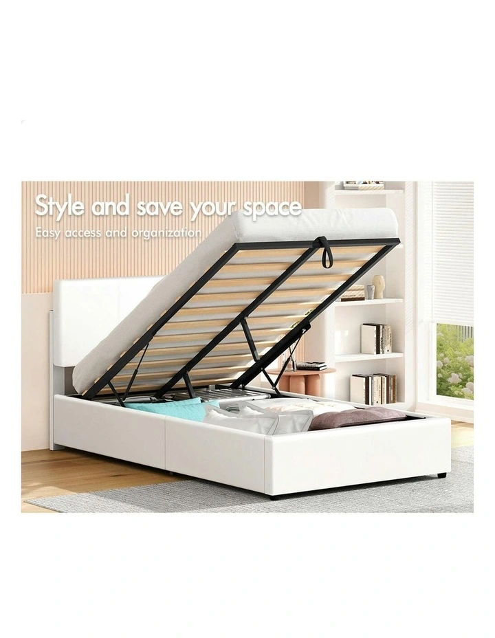 King Single Bed Frame With Headboard in White image 3