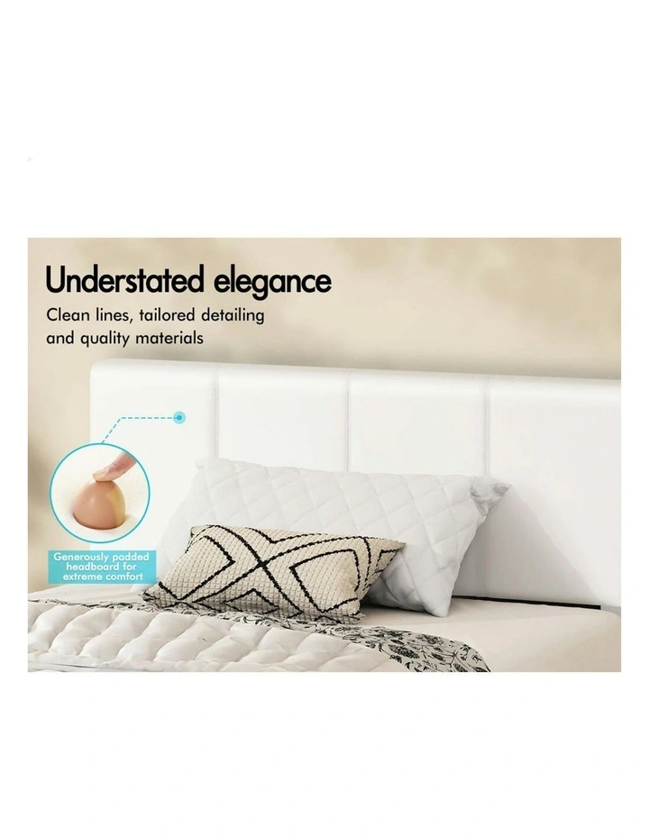 King Single Bed Frame With Headboard in White image 4