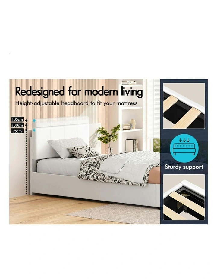 King Single Bed Frame With Headboard in White image 5