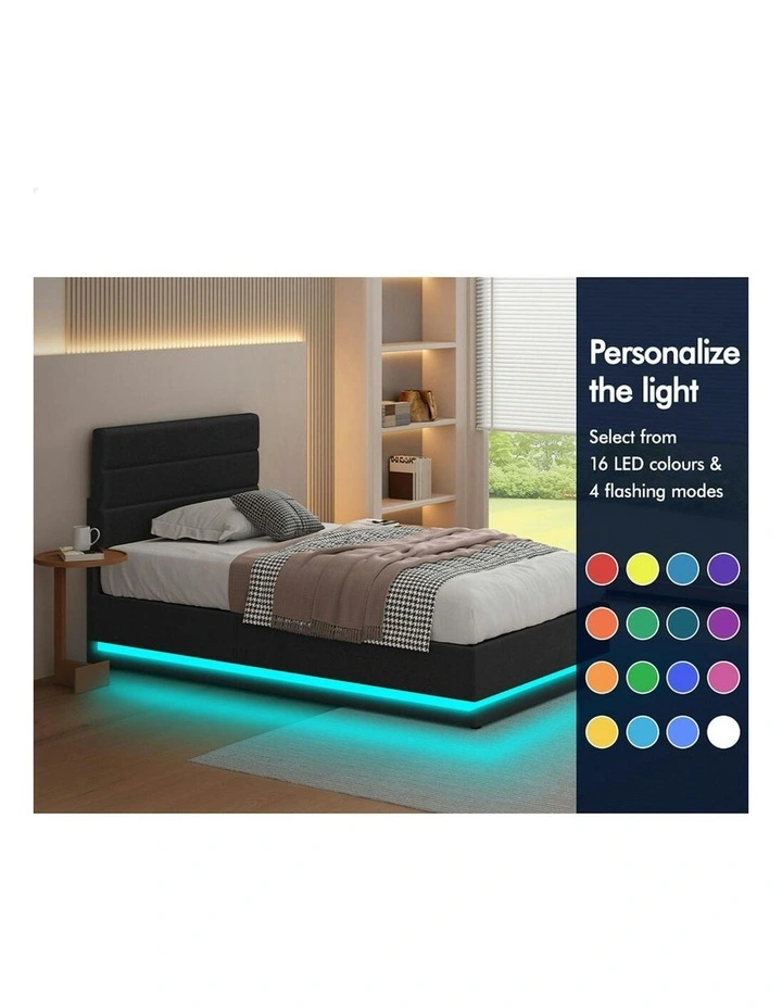 RGB LED Gas Lift Storage Base King Single Bed Frame in Charcoal image 4