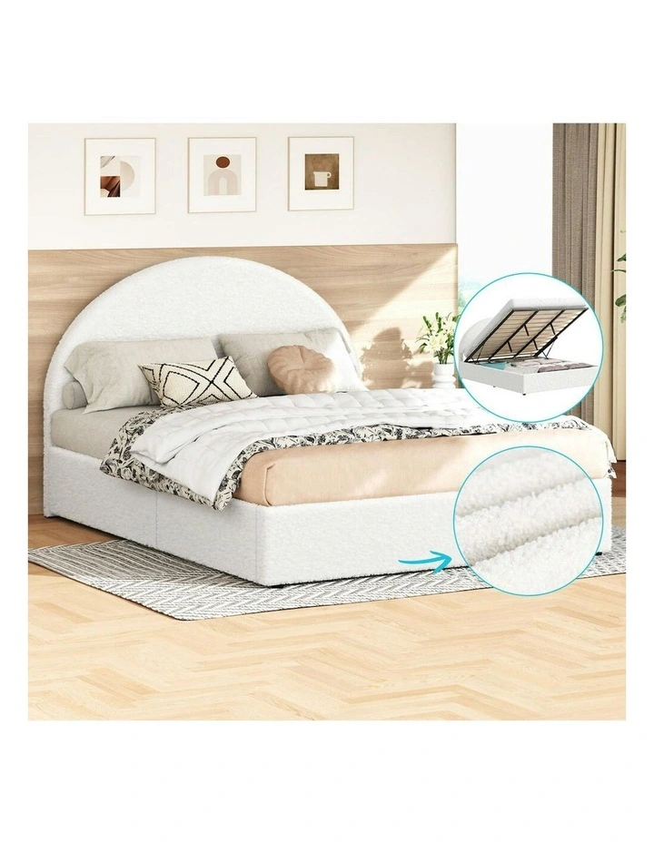 Arched Base Gas Lift Storage King Size Bed Frame in White image 2