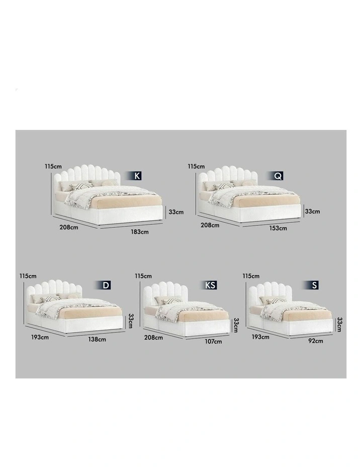 Gas Lift Storage Base Wooden Boucle Mutis Bed Frame King Size in White image 6