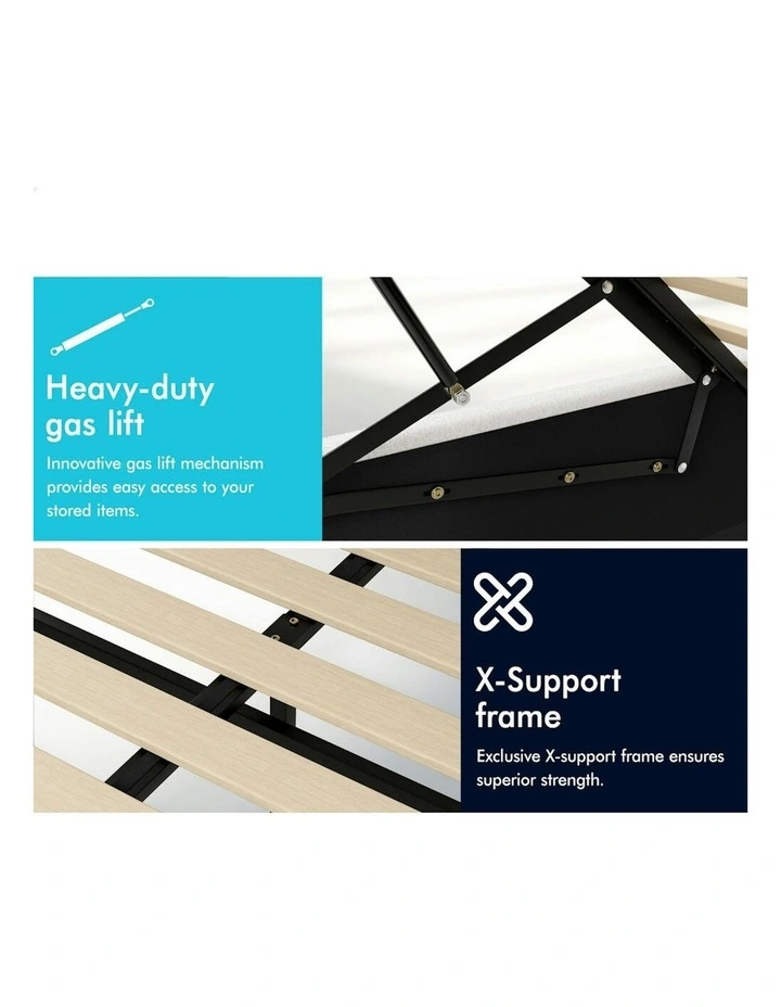 Gas Lift Storage Base Wooden Boucle Mutis Bed Frame King Size in White image 7