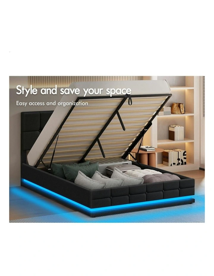 Double Size RGB LED Gas Lift Bed Frame in Charcoal image 3