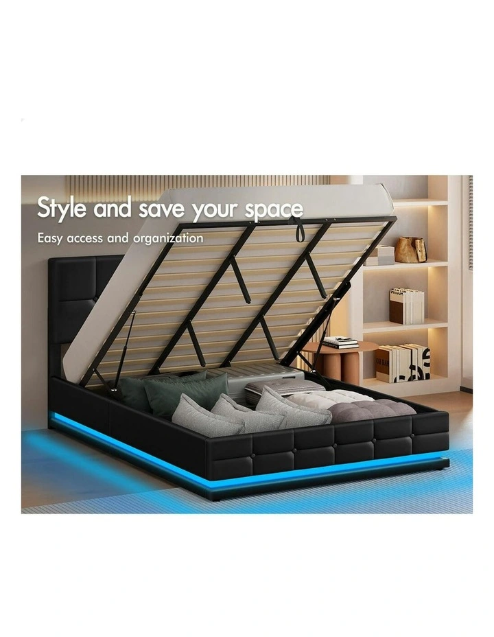 King Size Platform RGB LED Gas Lift Bed Frame in Charcoal image 3