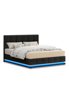 King Size RGB LED Gas Lift Bed Frame in Charcoal