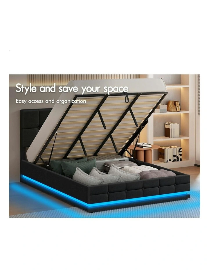 King Size RGB LED Gas Lift Bed Frame in Charcoal image 3