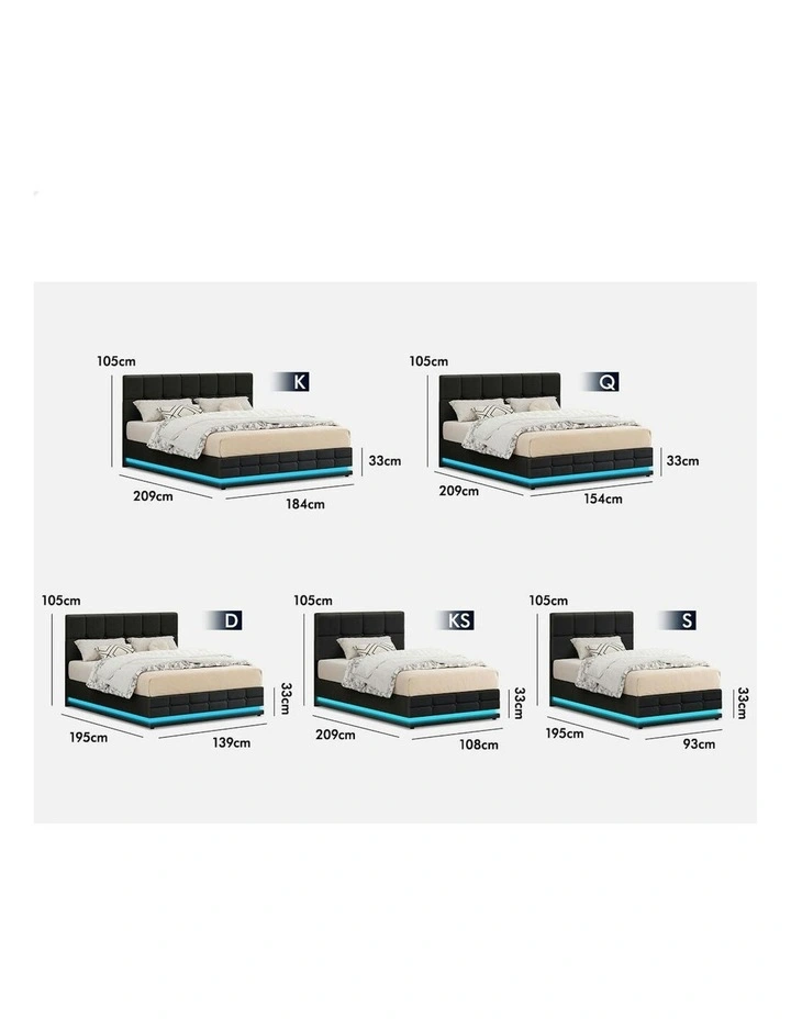 King Size RGB LED Gas Lift Bed Frame in Charcoal image 7
