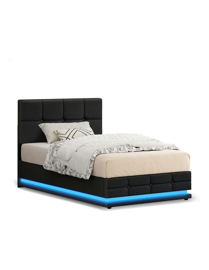 King Single RGB LED Gas Lift Bed Frame in Charcoal image 1