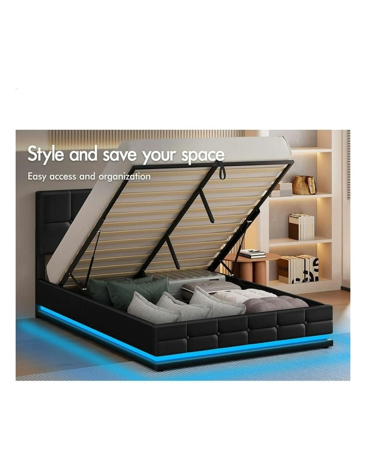 Queen Size RGB LED Gas Lift Bed Frame in Black image 3