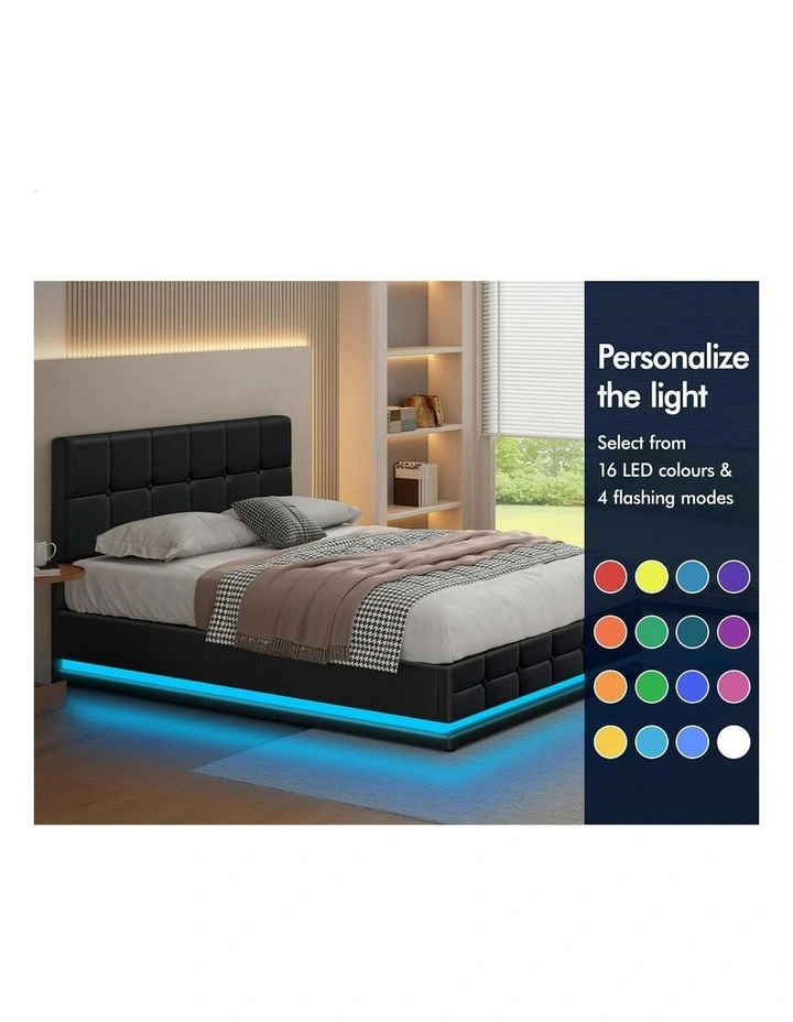 Queen Size RGB LED Gas Lift Bed Frame in Black image 4