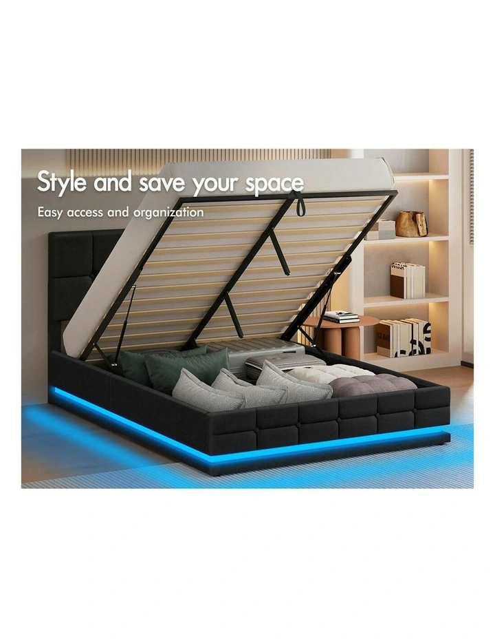 Queen Size RGB LED Gas Lift Bed Frame in Charcoal image 3