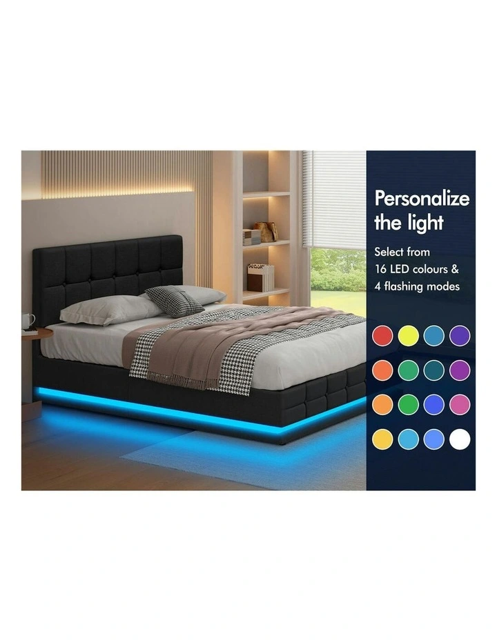 Queen Size RGB LED Gas Lift Bed Frame in Charcoal image 4