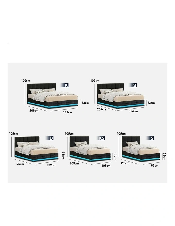Single Size RGB LED Gas Lift Bed Frame in Charcoal image 6
