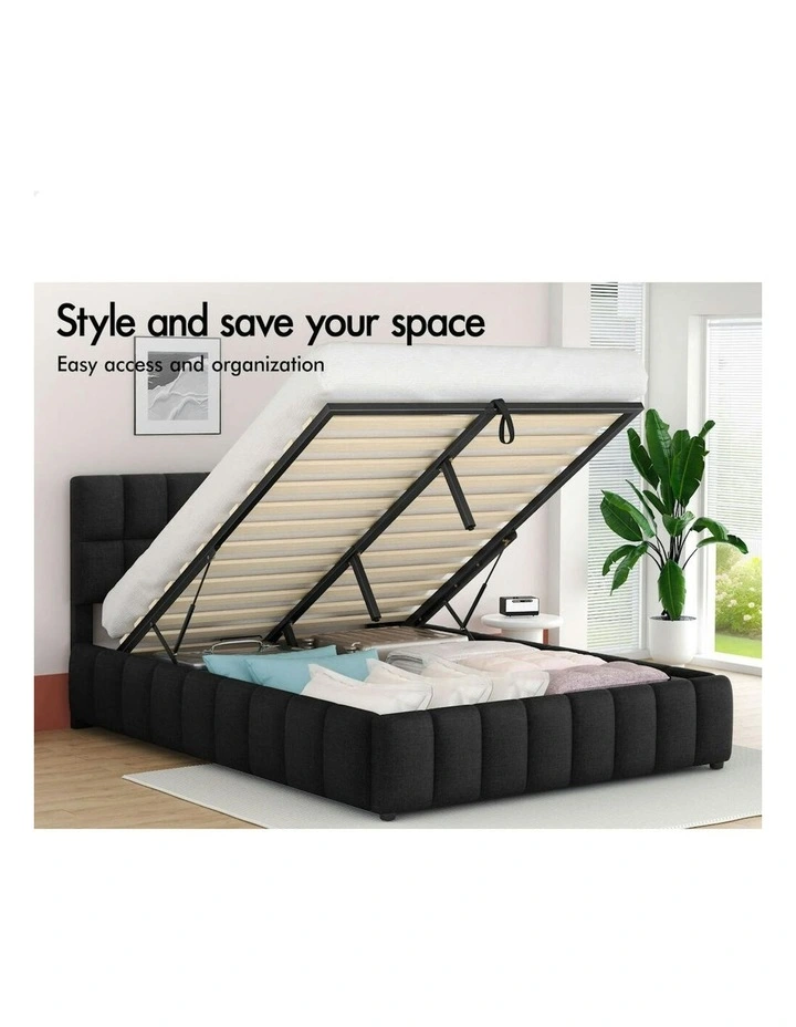 Double Size Grid Tufted  Gas Lift Bed Frame in Charcoal Gromit image 3