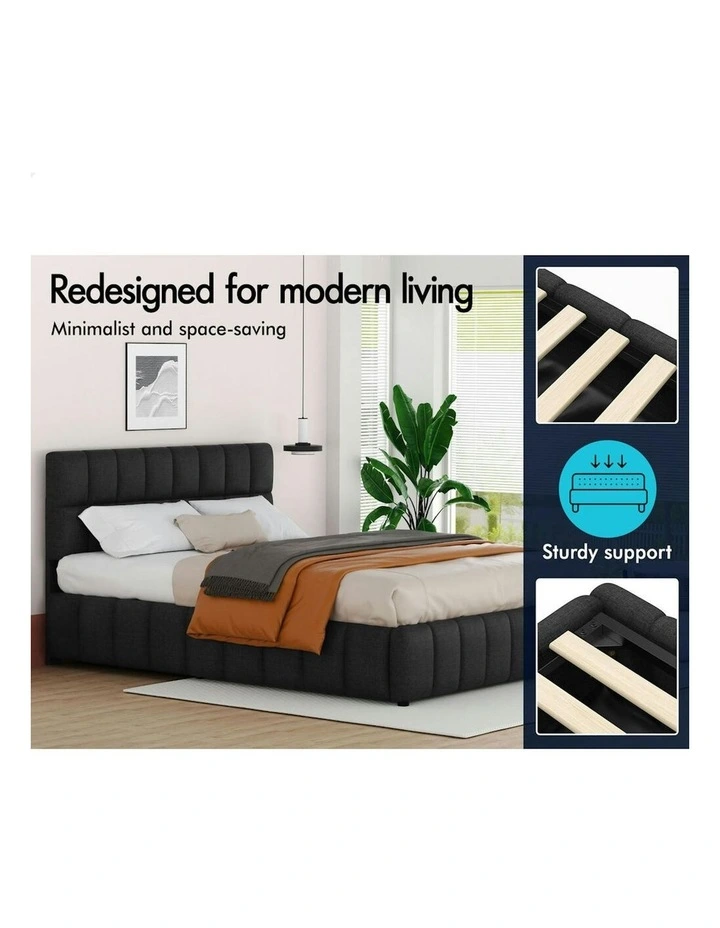 Double Size Grid Tufted  Gas Lift Bed Frame in Charcoal Gromit image 5