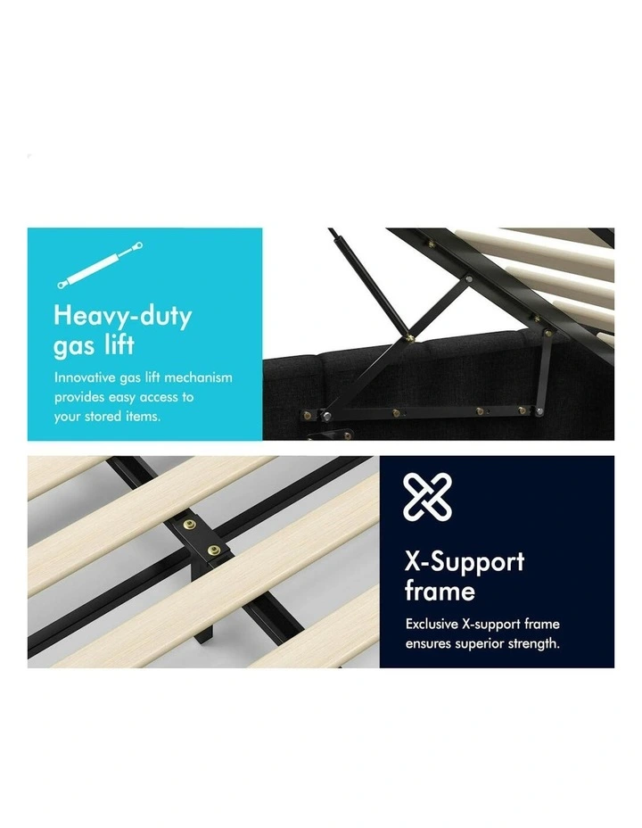 Double Size Grid Tufted  Gas Lift Bed Frame in Charcoal Gromit image 7