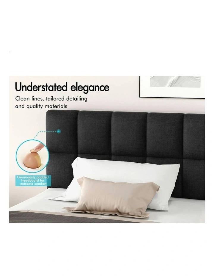 King Single Grid Tufted  Gas Lift Bed Frame in Charcoal Gromit image 4