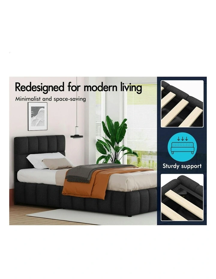 King Single Grid Tufted  Gas Lift Bed Frame in Charcoal Gromit image 5