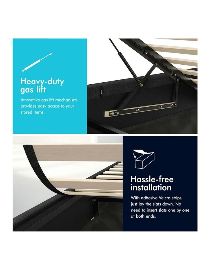 King Single Barlow Gas Lift Bed Frame in Charcoal image 7