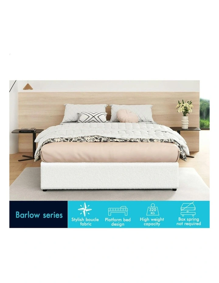 Queen Size Boucle Barlow Gas Lift Bed Frame in White image 3