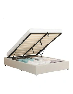 Queen Size Barlow Gas Lift Bed Frame in Beige